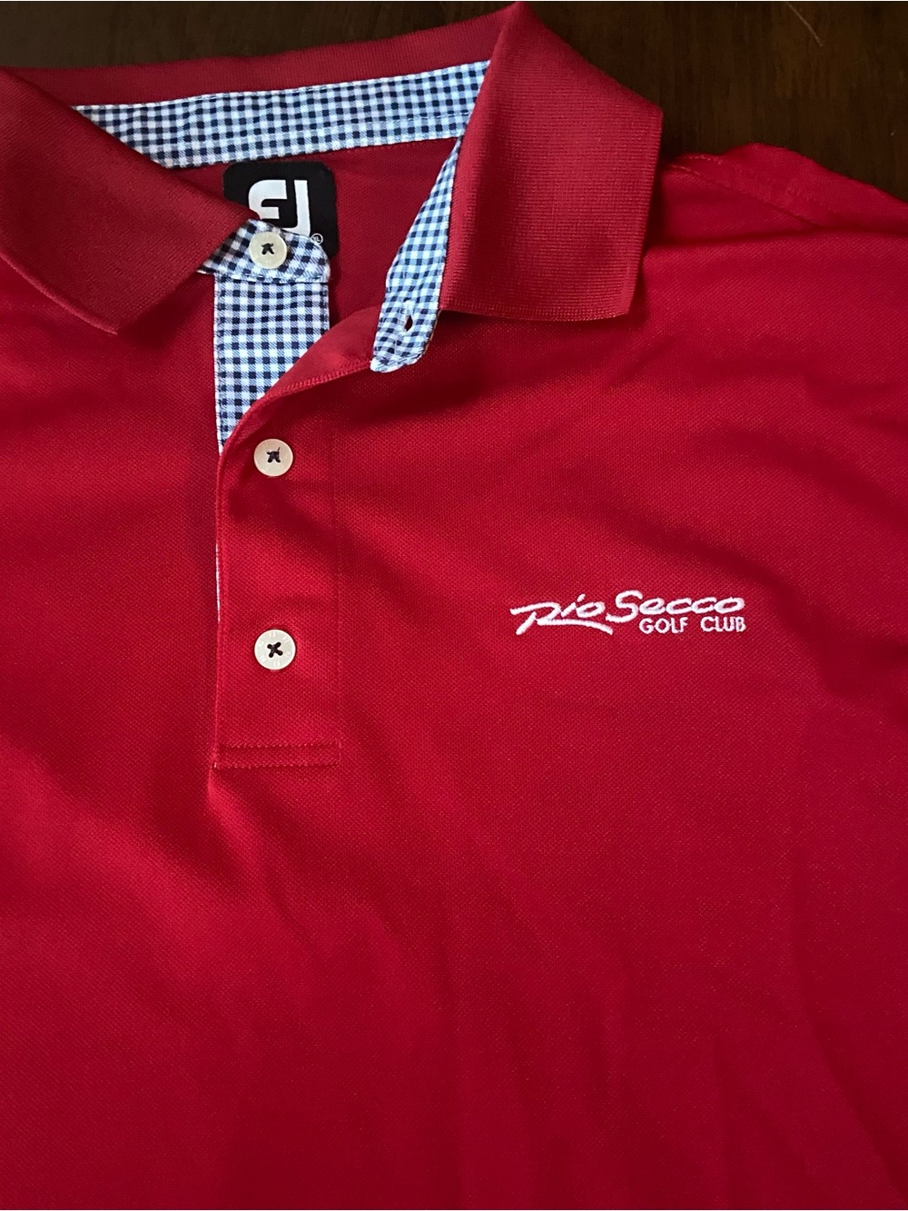 FootJoy Mens Golf Polo Shirt XL Red Rio Secco Golf Club Gingham Trim Performance
